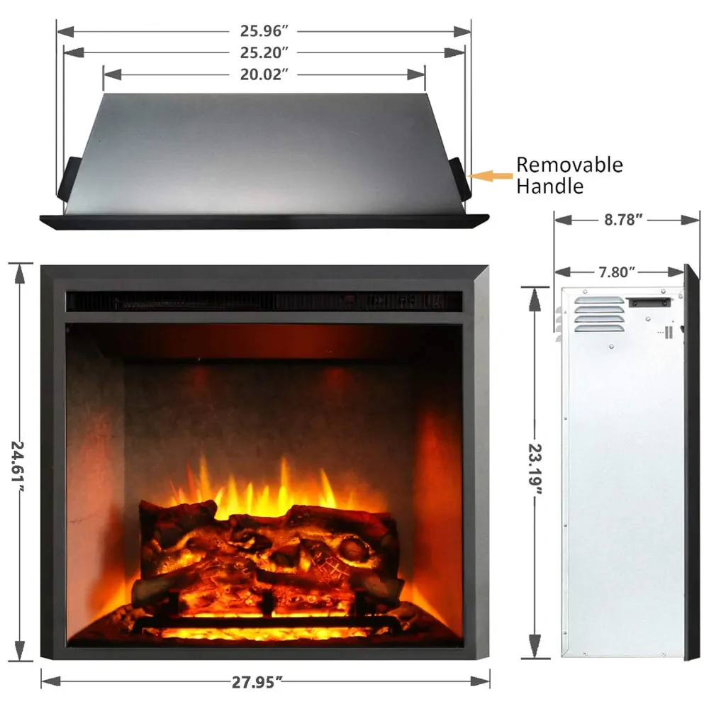 ectqfncnjdl80b_4 jpg - Lareira Elétrica de Embutir A62x71L cm com Controle Remoto e Som de Crepitação de Fogo, 110V 1500W, RICHFLAME, Preta