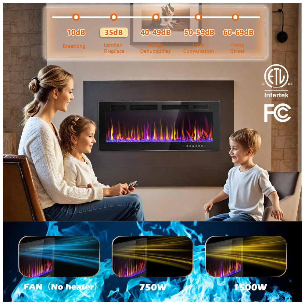 ectqfztn5xpb0b_4 jpg - Lareira Elétrica de Embutir A45x106L com Controle Remoto e 12 Cores de Chamas, 110V 1500W, LEMBERI, Preta
