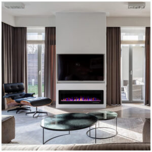 Lareira Elétrica de Embutir A45x106L com Controle Remoto e Digital, Luz LED, Chama Ajustável e Temporizador, 1500W, 110v, ELECTACTIC 842C3, Preto