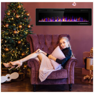 Lareira Elétrica de Embutir A45x106L com Controle Remoto e Digital, Luz LED, Chama Ajustável e Temporizador, 1500W, 110v, ELECTACTIC 842C3, Preto