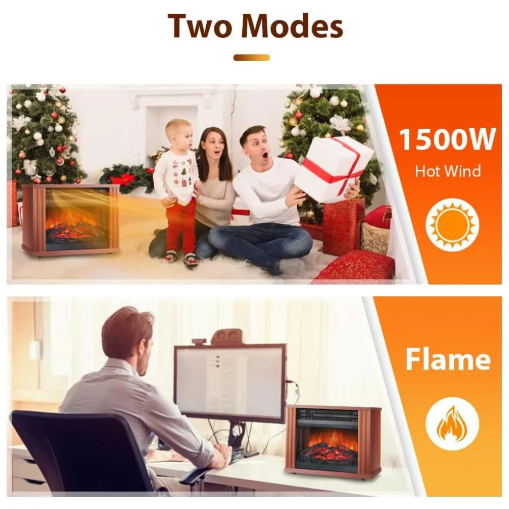 Lareira Elétrica com Chamas 3D Ajustáveis, 1500W, 110v, LifePlus, Marrom