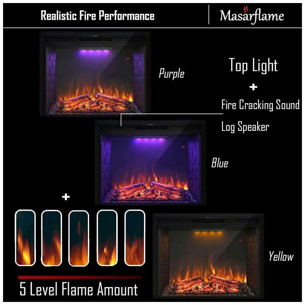 ectqgmbvzzt90b_3 jpg - Lareira Elétrica Masar Flame de Embutir A69x127L com Controle Remoto, Luz de LED e Somde Fogo, 1500W, 110v, MASARFLAME, Preto