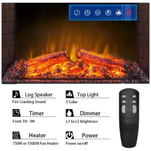 ectqgmbvzzt90b_6 jpg - Lareira Elétrica Masar Flame de Embutir A69x127L com Controle Remoto, Luz de LED e Somde Fogo, 1500W, 110v, MASARFLAME, Preto