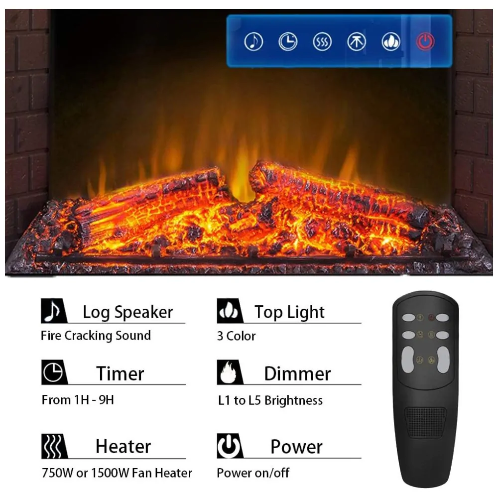 ectqgmbvzzt90b_6 jpg - Lareira Elétrica Masar Flame de Embutir A69x127L com Controle Remoto, Luz de LED e Somde Fogo, 1500W, 110v, MASARFLAME, Preto