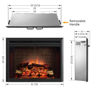 ectqh319jql80b_1 jpg - Lareira Elétrica de Embutir A60x78L com Controle Remoto e Porta de Vidro, 1500W, 110v, PURAFLAME, Preto