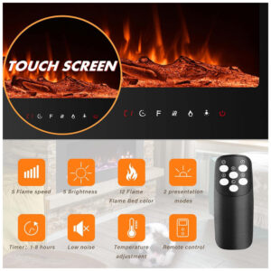 ectqh34mrjf90b_1 jpg - Lareira Elétrica de Embutir A54x101L Digital, Luz LED, Chamas Multicolorida e Temporizador, 1500W, 110v, HOMAJOR, Preto