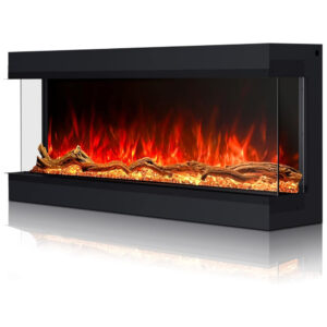 Lareira Elétrica de Embutir A63x111L cm com 3 Lados, 251 Chamas Realistas, Baixo Ruído e Controle Remoto por APP, 110V 3000W, Cosmopolitan Fireplaces, Preta