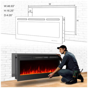 ectqhkldhzk80b_4 jpg - Lareira Elétrica de Embutir A54x127L com Controle Remoto e Tela Sensível ao Toque, 110V, CharaVector, Preta