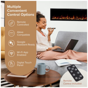 ectqhtgk8ddd0b_3 jpg - Lareira Elétrica Linear Inteligente Modern Ember Aerus de 183 cm, Embutida ou de Parede, Chamas LED Multicoloridas, Wi Fi, Alexa, Google