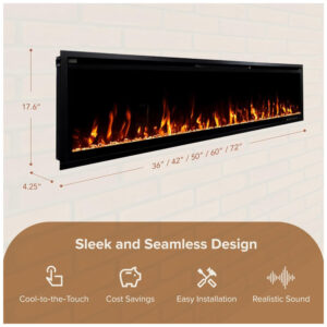 ectqhtgk8ddd0b_5 jpg - Lareira Elétrica Linear Inteligente Modern Ember Aerus de 183 cm, Embutida ou de Parede, Chamas LED Multicoloridas, Wi Fi, Alexa, Google