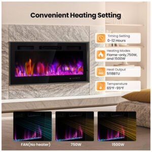 ectqhv5dgr6d0b_3 jpg - Lareira Elétrica de 127 cm Realsmart, 1500W, de Parede ou Embutida, Controle Remoto, Slim, Preta, Tela Touch, Timer, 12 Cores de Chama LED