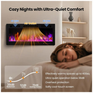 ectqhv5dgr6d0b_4 jpg - Lareira Elétrica de 127 cm Realsmart, 1500W, de Parede ou Embutida, Controle Remoto, Slim, Preta, Tela Touch, Timer, 12 Cores de Chama LED