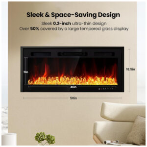 ectqhv5dgr6d0b_6 jpg - Lareira Elétrica de 127 cm Realsmart, 1500W, de Parede ou Embutida, Controle Remoto, Slim, Preta, Tela Touch, Timer, 12 Cores de Chama LED