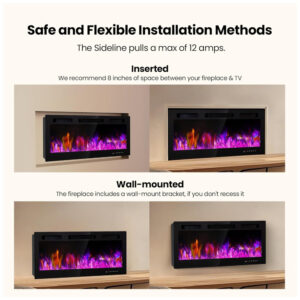 ectqhv5dgr6d0b_7 jpg - Lareira Elétrica de 127 cm Realsmart, 1500W, de Parede ou Embutida, Controle Remoto, Slim, Preta, Tela Touch, Timer, 12 Cores de Chama LED