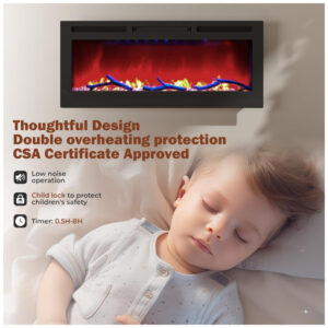 ectqhxyn19cc0b_4 jpg - Lareira Elétrica de Embutir A45x106L cm com Controle Remoto, Baixo Ruído e 6 Opções de Chamas, 110V 1500W, MONDAWE, Preta