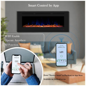 ectqj14c66lc0b_1 jpg - Lareira Elétrica Inteligente de 152 cm com Wi Fi, Embutida ou de Parede, 13 Chamas e 3 Luzes, Controle Remoto, Timer, Termostato,Masarflame