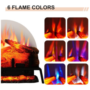 Lareira Elétrica Ecológica com Controle Remoto, 6 Cores de Chama, 5 Níveis de Brilho e Som Crepitante, 110V 750W 1500W, PuraFlame EF511A, Preta