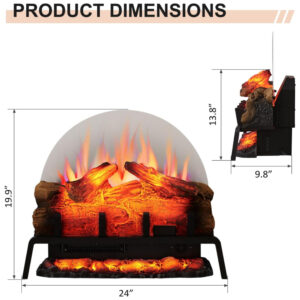 Lareira Elétrica Ecológica com Controle Remoto, 6 Cores de Chama, 5 Níveis de Brilho e Som Crepitante, 110V 750W 1500W, PuraFlame EF511A, Preta
