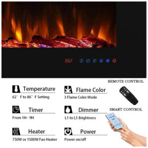 ectqj4nbdy6d0b_5 jpg - Lareira Elétrica Inteligente de 107 cm com Wi Fi, 5 Configurações de Chama, Troncos ou Cristais, Controle de Temperatura por Painel, Masarflame