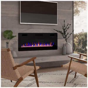 ectqj614yzk80b_2 jpg - Lareira Elétrica de Embutir A45x127L com Controle Remoto e Digital, Luz LED, Chama Ajustável e Temporizador, 10W, 110v, BOSSIN 50 inch Electric Fireplace, Preto