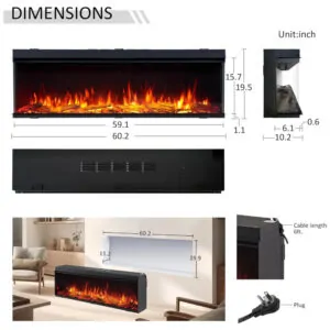ectqj7vrfysc0b_5 jpg - Lareira Elétrica Inteligente Legend Flame 1,50m com Inserção Embutida, Visualização de 123 Ângulos, Aquecedor 750W 1500W, Múltiplas Cores de Chamas, Compatível com Alexa e Google