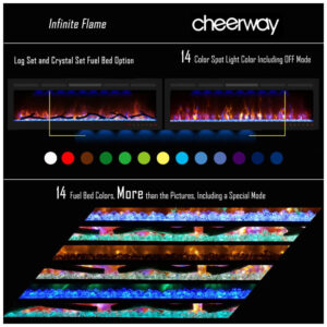 ectqjk2qjtw90b_3 jpg - Lareira Elétrica de Embutir A45x106L com Controle Remoto e Chamas Multicolorida, 110V, Cheerway, Preta