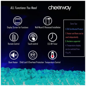 ectqjk2qjtw90b_4 jpg - Lareira Elétrica de Embutir A45x106L com Controle Remoto e Chamas Multicolorida, 110V, Cheerway, Preta