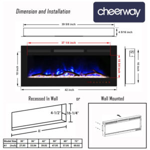 ectqjk2qjtw90b_6 jpg - Lareira Elétrica de Embutir A45x106L com Controle Remoto e Chamas Multicolorida, 110V, Cheerway, Preta
