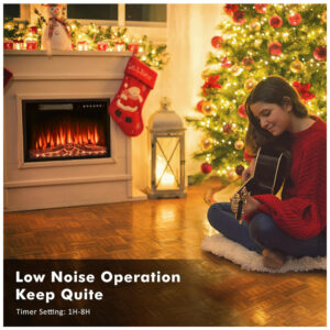 ectqjvxv65pc0b_1 jpg - Lareira Elétrica de Embutir A44x58L cm com 5 Níveis de Brilho, 4 Opções de Cores, Temporizador, Controle Remoto e Digital, 110V 1500W, BOSSIN, Preta