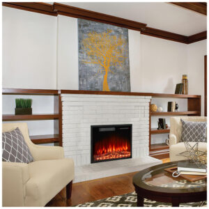 ectqjvxv65pc0b_5 jpg - Lareira Elétrica de Embutir A44x58L cm com 5 Níveis de Brilho, 4 Opções de Cores, Temporizador, Controle Remoto e Digital, 110V 1500W, BOSSIN, Preta