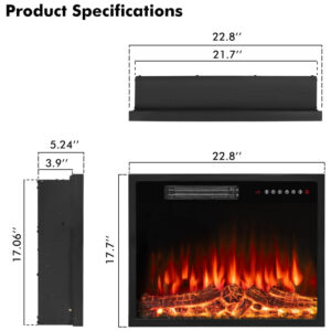 ectqjvxv65pc0b_6 jpg - Lareira Elétrica de Embutir A44x58L cm com 5 Níveis de Brilho, 4 Opções de Cores, Temporizador, Controle Remoto e Digital, 110V 1500W, BOSSIN, Preta