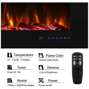 Lareira Elétrica de Embutir A54x152L com Controle Remoto e Chama Ajustável, 110V 1500W, Masarflame, Preta