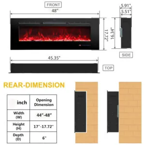Lareira Elétrica Rodalflame 122x45cm 1500W 13 Cores LED Embutir 110V