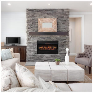 Lareira Elétrica de Embutir A44x108L cm com Efeito de Chama 3D, Configurações de Brilho e Velocidade Ajustáveis, 110V, ClassicFlame, Preta