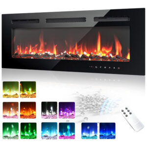 ectqk3ylpzld0b_0 jpg - Lareira Elétrica EUHOMY de 91 cm, Embutida ou de Parede, Chama Ajustável, Aquecedor com Controle Remoto, Timer, Tela Touch, Troncos e Cristais