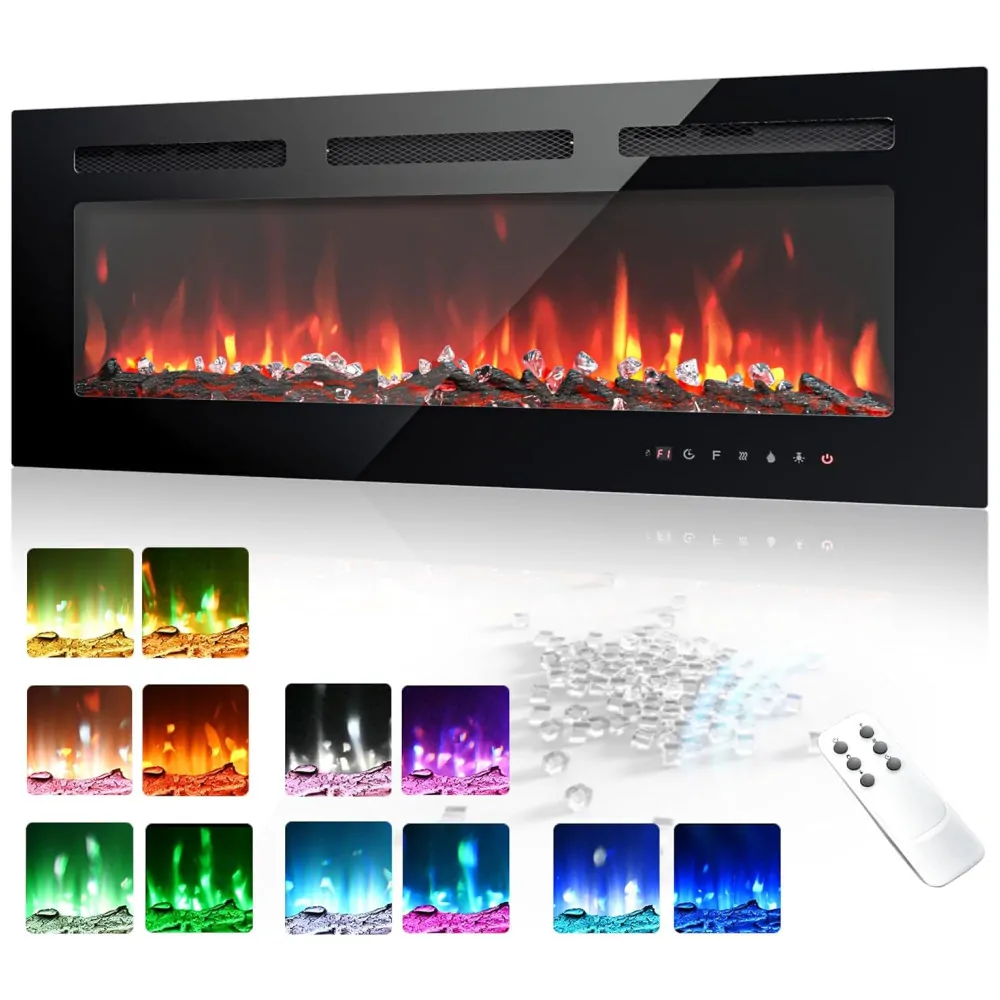 ectqk5yybzld0b_0 jpg - Lareira Elétrica EUHOMY de 102 cm, Embutida ou de Parede, Chama Ajustável, Aquecedor com Controle Remoto, Timer, Tela Touch, Troncos e Cristais