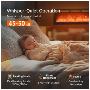 ectqk5yybzld0b_4 jpg - Lareira Elétrica EUHOMY de 102 cm, Embutida ou de Parede, Chama Ajustável, Aquecedor com Controle Remoto, Timer, Tela Touch, Troncos e Cristais