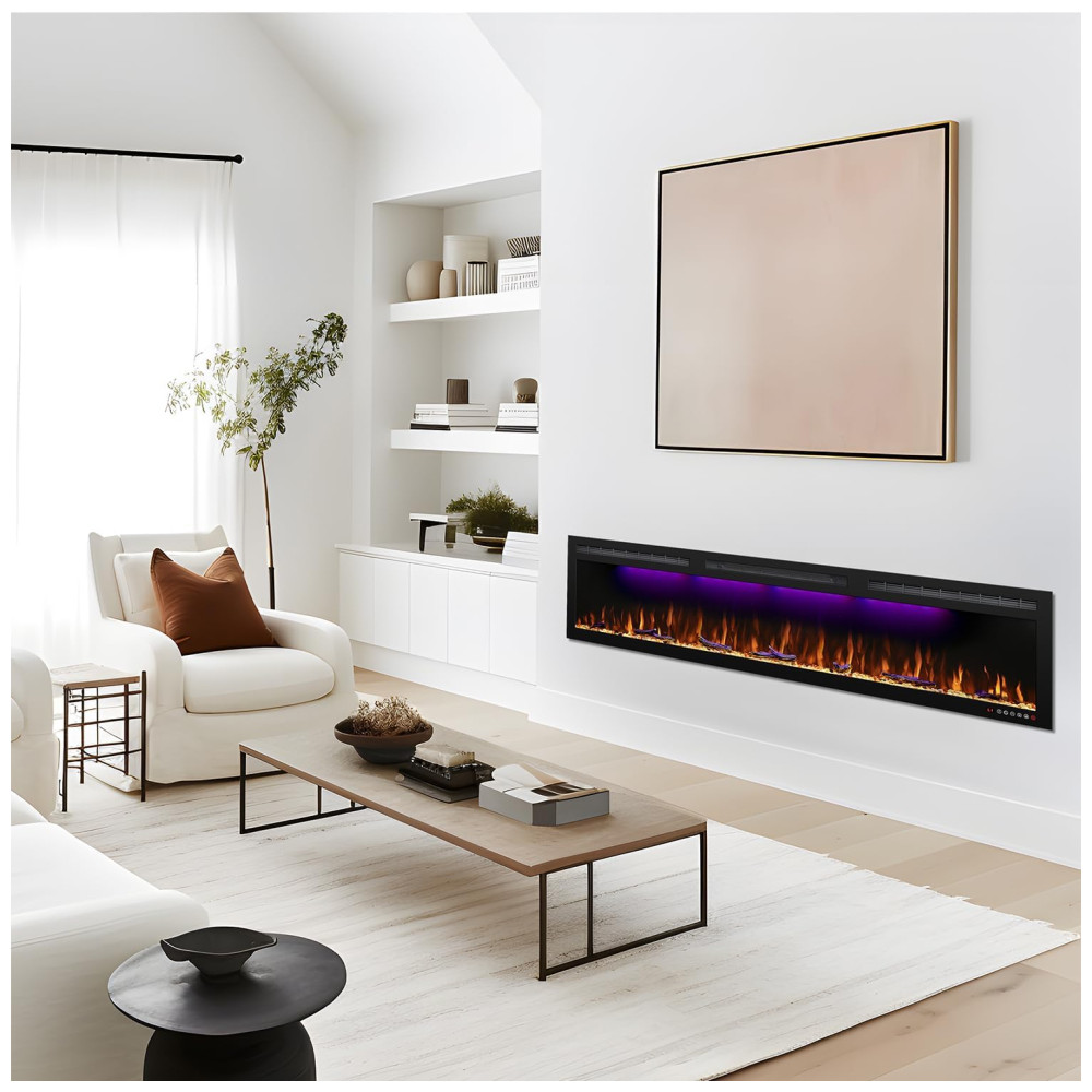 ectqk7tnx1780b_1 jpg - Lareira Elétrica de Embutir A45x182L com Controle Remoto e Digital, Luz LED, Chamas Multicolorida e Temporizador, 1500W, 110v, MYSTFLAME, Preto