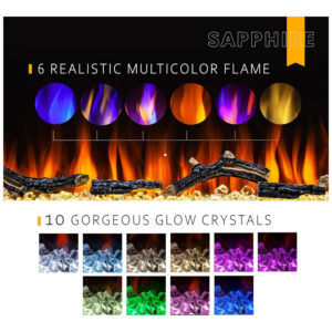 ectqkbqfcz190b_3 jpg - Lareira Elétrica de Embutir A43x101L cm com Chamas Multicoloridas, Controle Remoto, Conjunto de Toras de Fogo Falso e Cristais, 110V 1500W, FIREBLAZE, Preta