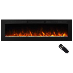 Lareira Elétrica de Embutir A54x184L com Controle Remoto e Chama Ajustável, 110V 1500W, Masarflame, Preta