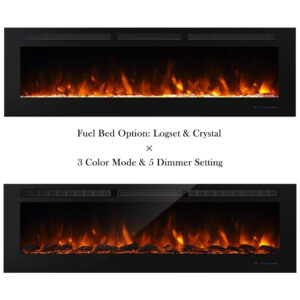 Lareira Elétrica de Embutir A54x184L com Controle Remoto e Chama Ajustável, 110V 1500W, Masarflame, Preta