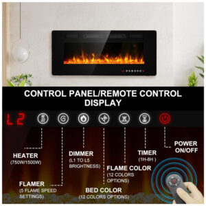 ectqkjmrgldb0b_1 jpg - Lareira Elétrica BREEZEHEAT 107 cm Recessada, Montada na Parede, Aquecedor Ultra Fino, 2 Saídas de Calor, Controle Remoto, Tela Touch, Chama Ajustável