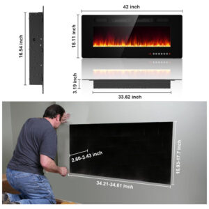ectqkjmrgldb0b_5 jpg - Lareira Elétrica BREEZEHEAT 107 cm Recessada, Montada na Parede, Aquecedor Ultra Fino, 2 Saídas de Calor, Controle Remoto, Tela Touch, Chama Ajustável