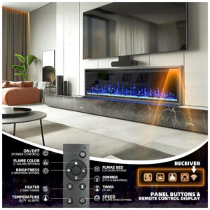 ectqkmdp43pd0b_2 jpg - Lareira Elétrica de 152 cm, Ultrafina, Embutida ou de Parede, Troncos, Madeira Flutuante ou Cristais, Controle Remoto, Termostato, Kucreiheat