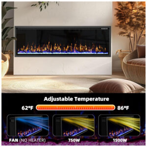 ectqkmdp43pd0b_4 jpg - Lareira Elétrica de 152 cm, Ultrafina, Embutida ou de Parede, Troncos, Madeira Flutuante ou Cristais, Controle Remoto, Termostato, Kucreiheat