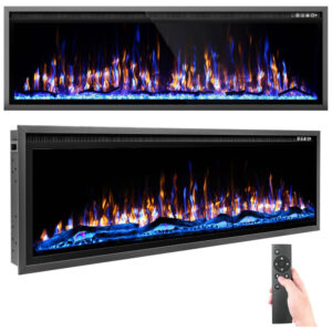 ectqkmdp43pd0b_5 jpg - Lareira Elétrica de 152 cm, Ultrafina, Embutida ou de Parede, Troncos, Madeira Flutuante ou Cristais, Controle Remoto, Termostato, Kucreiheat