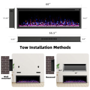 ectqkmdp43pd0b_6 jpg - Lareira Elétrica de 152 cm, Ultrafina, Embutida ou de Parede, Troncos, Madeira Flutuante ou Cristais, Controle Remoto, Termostato, Kucreiheat