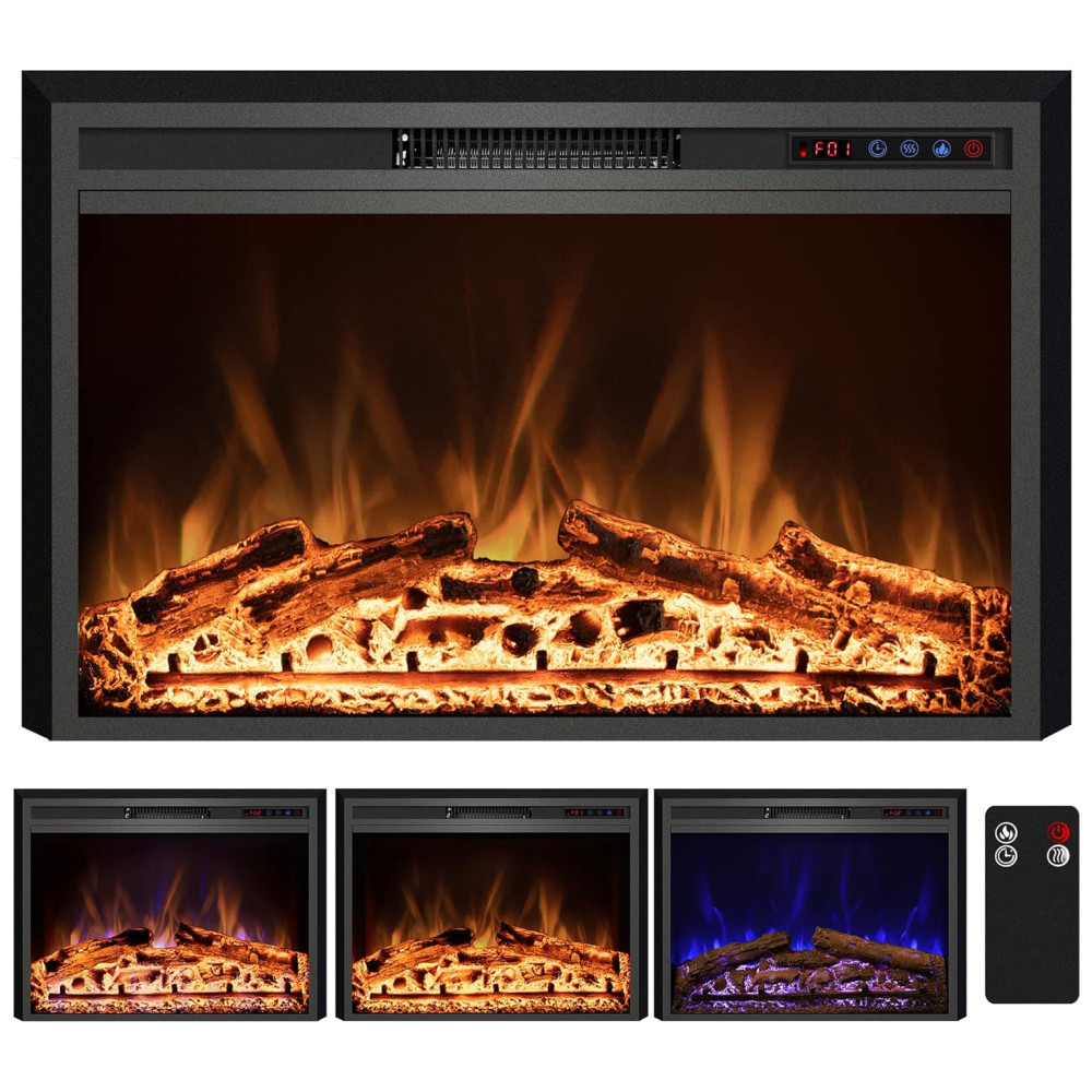 Lareira Elétrica Kentsky 102x70cm 1500W Chamas 3 Cores Timer Embutir 110V