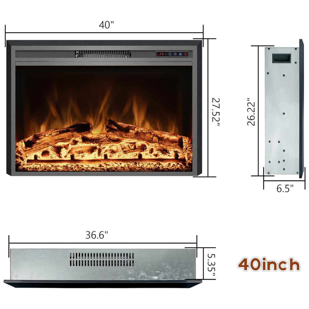 Lareira Elétrica Kentsky 102x70cm 1500W Chamas 3 Cores Timer Embutir 110V