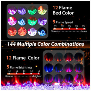 Lareira Elétrica de Embutir A46x182L cm com Temporizador, Controle Remoto, Baixo Ruído, Cor e Velocidade de Chama Ajustáveis, 110V 1500W, PHI VILLA, Preta